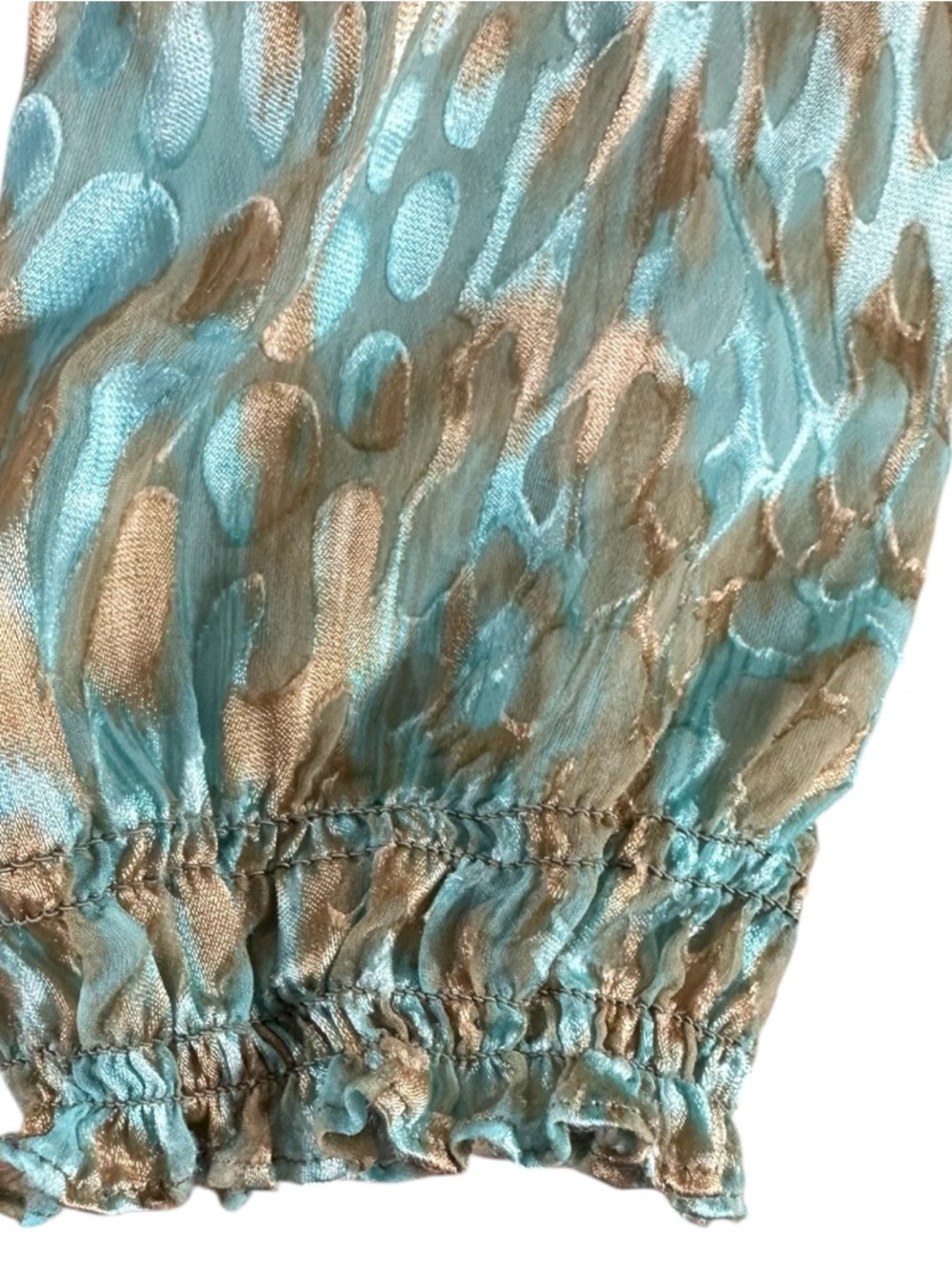 Chico's Teal/Tan Peasant Lightweight Blouse - Size 2 / Large - Picture 6 of 7